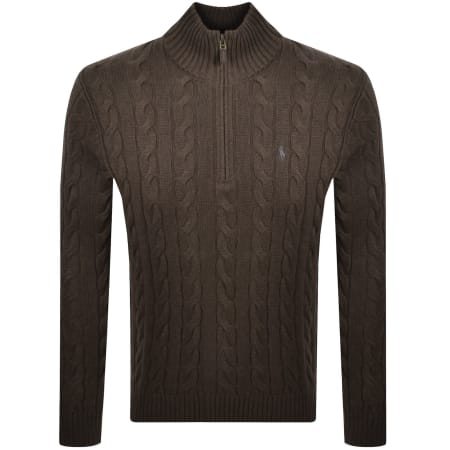 Ralph Lauren Half Zip Cable Knit Jumper Brown | Mainline Menswear us